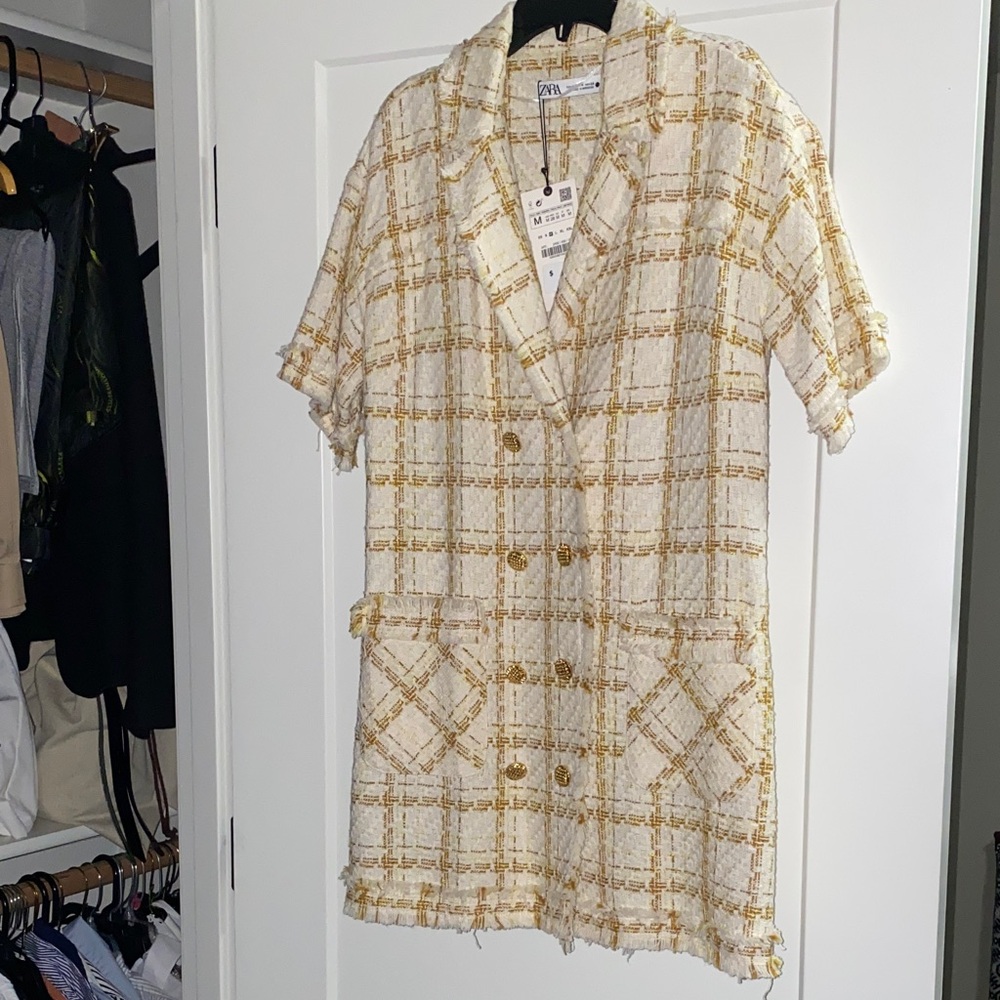 Zara Cream and Gold Checkered women’s dress